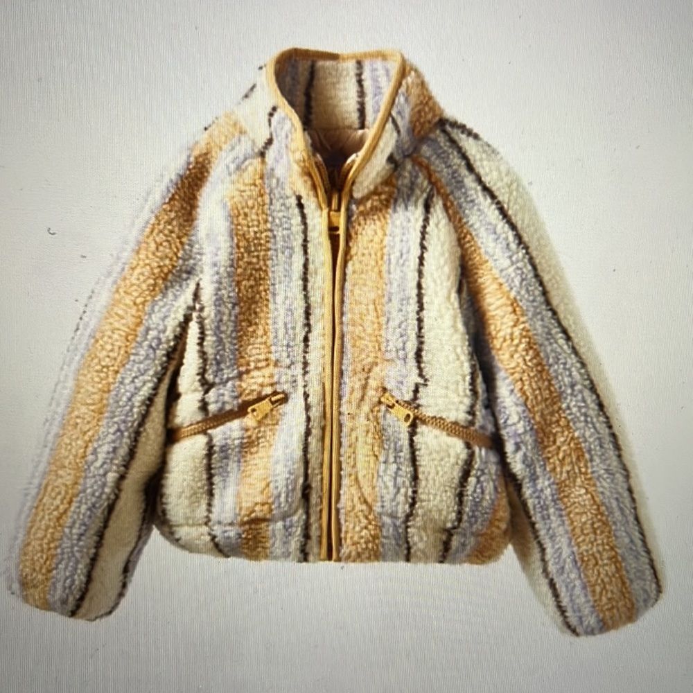 Zara Girls Striped Teddy Fleece Jacket NWT Size 7